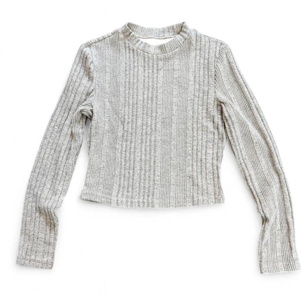 Grey knit ribbed crewneck long sleeve sweater size small preppy minimalist